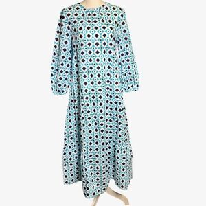 Zara Size XS Blue Geometric Print Maxi Midi Dress Cotton Boho Chic